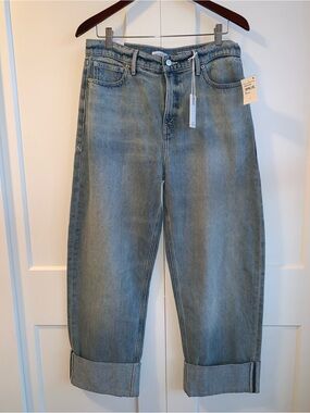 Good American Light Blue High-Rise Standard barrel Wide Leg Jeans size 8